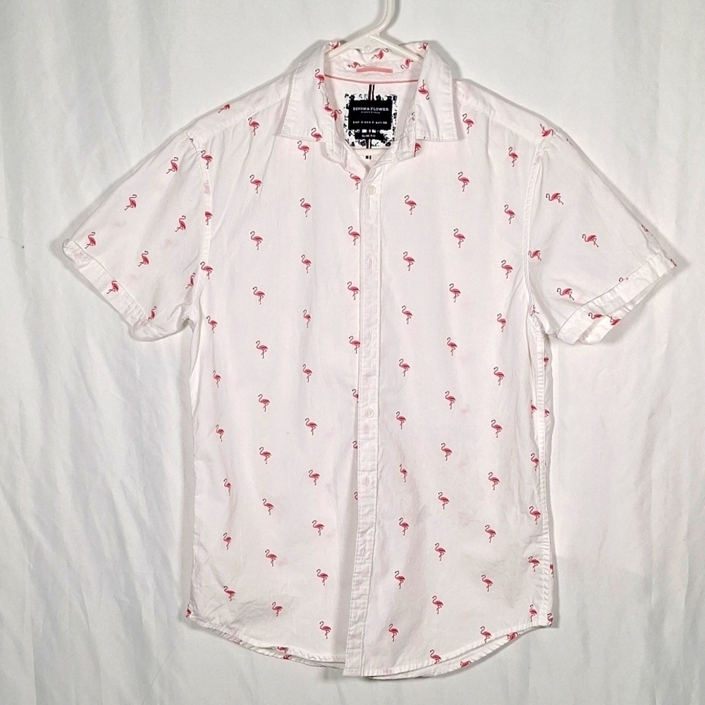 Denim & Flower size M men’s shirt flamingo pattern